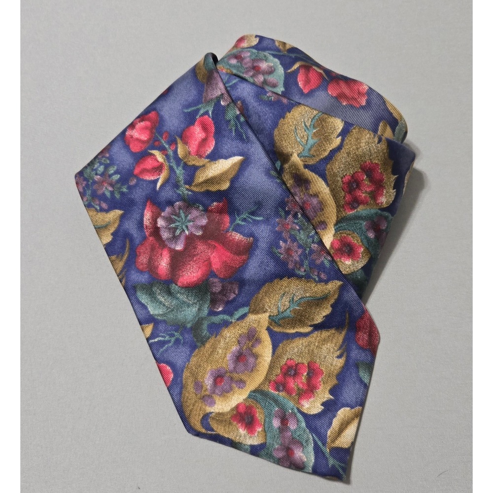Classic Collection by Van Heusen Floral Silk Necktie Blue Red Gold 3.5x59